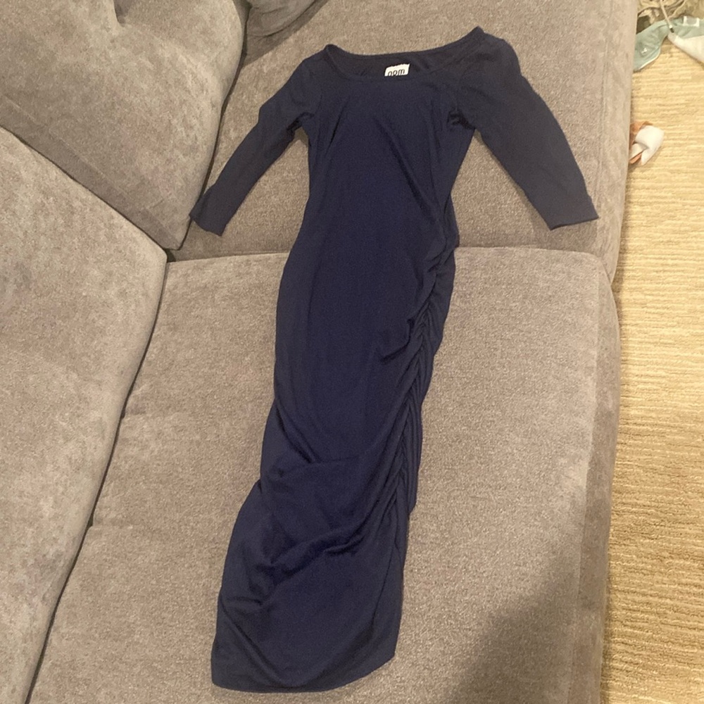 Navy long sleeve cotton dress with rouched sides